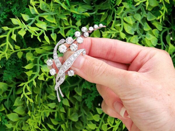 diamond floral brooch in natural light
