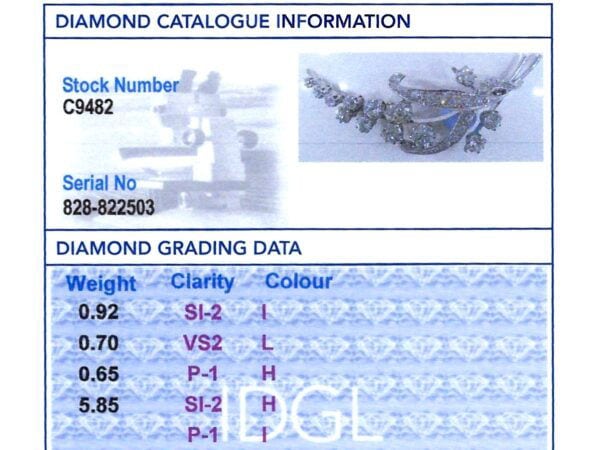 diamond floral brooch grading card