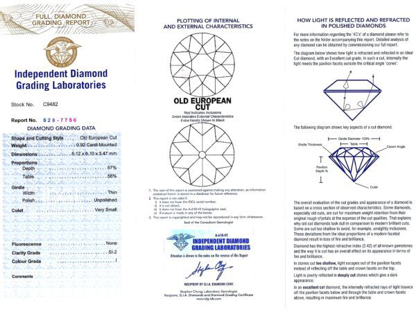 diamond certificates for floral brooch