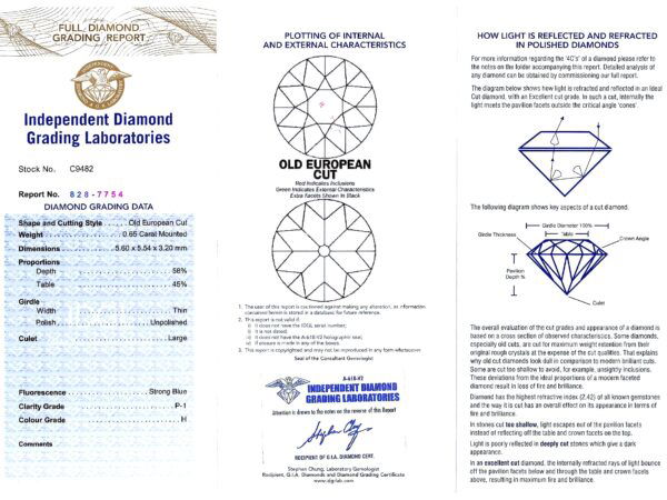 diamond floral brooch certificate