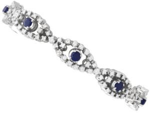Vintage Blue Sapphire Diamond White Gold Bracelet