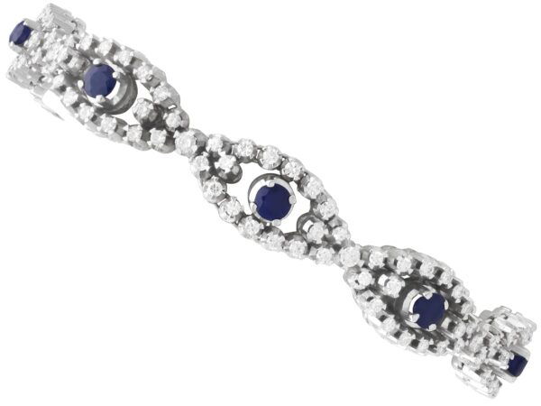 Vintage Blue Sapphire Diamond White Gold Bracelet