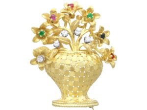Antique Gemstone Flower Vase Brooch