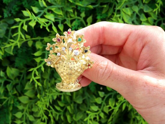 Multi Gemstone Flower Vase Brooch
