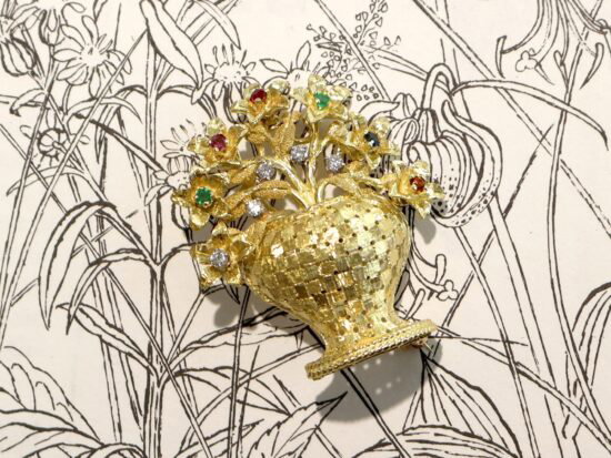 Antique Flower Brooch Closeup Shot