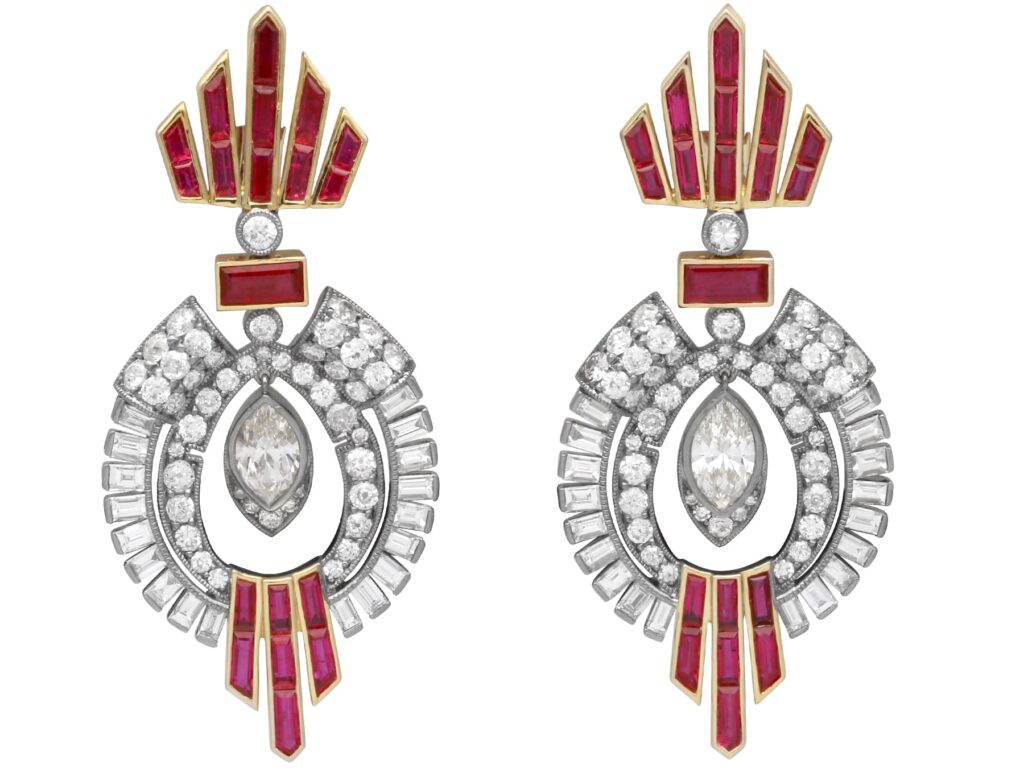 Art Deco Ruby Diamond Earrings