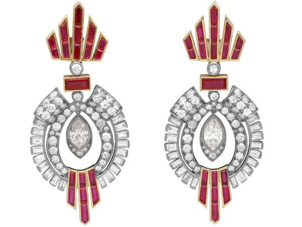 Art Deco Ruby Diamond Earrings