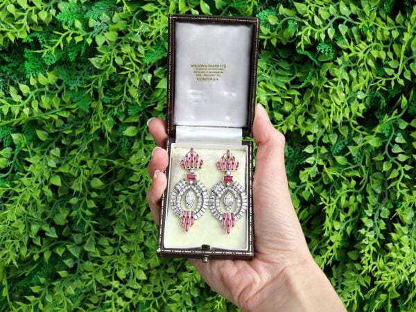 vintage Art Deco Ruby Diamond Earrings outside