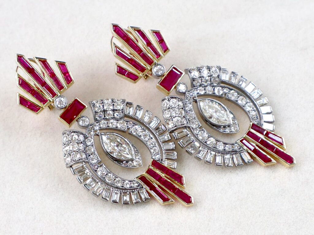 vintage Art Deco Ruby Diamond Earrings