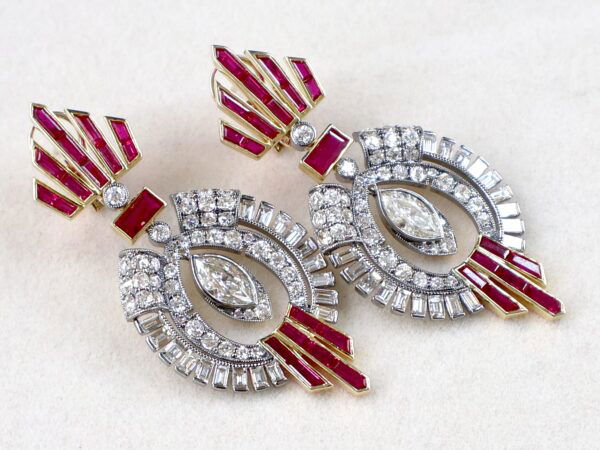 vintage Art Deco Ruby Diamond Earrings