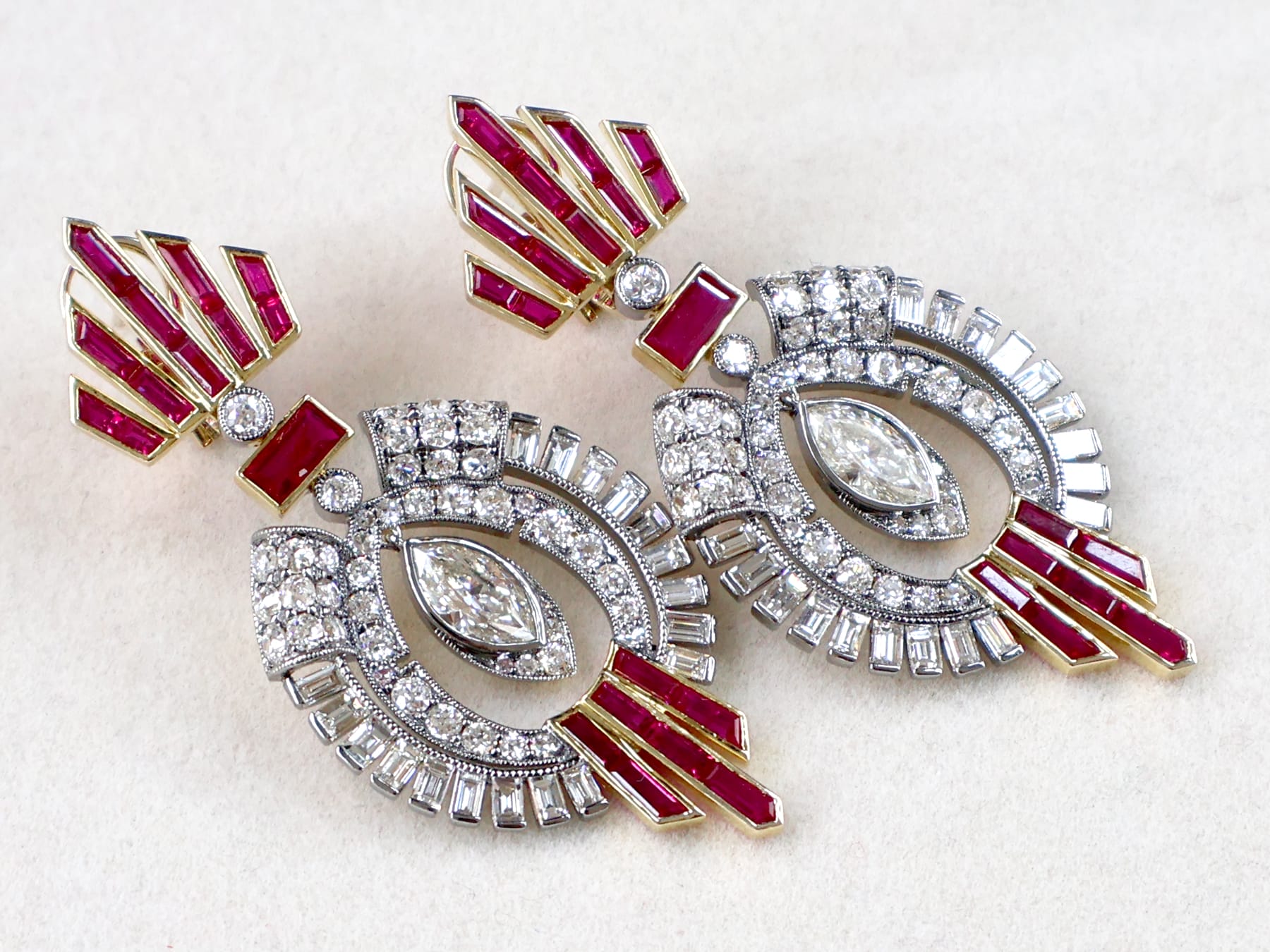 vintage Art Deco Ruby Diamond Earrings