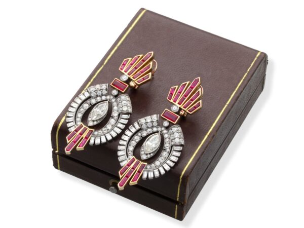showcasing vintage Art Deco Ruby Diamond Earrings