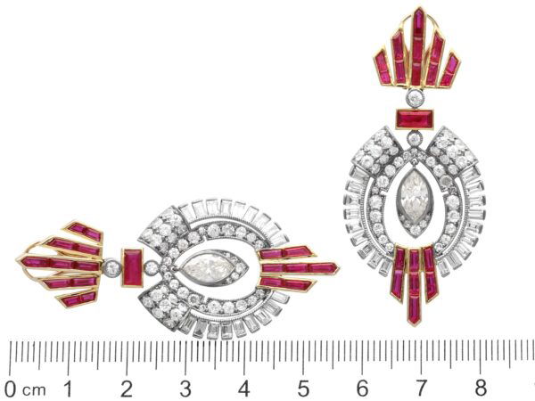 size of vintage Mozambique Ruby and diamond earrings