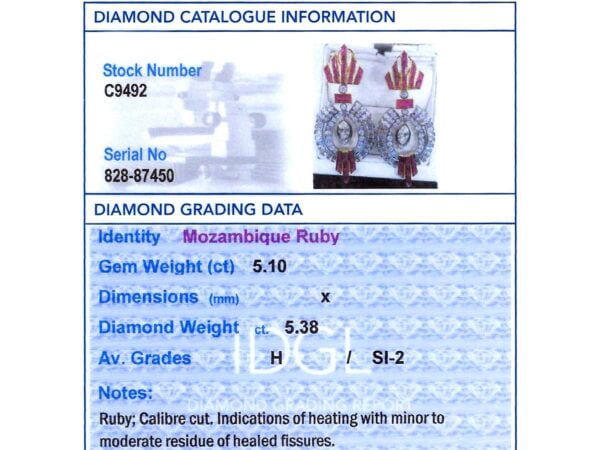 vintage Art Deco Ruby Diamond Earrings grading card
