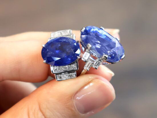 large cushion cut Ceylon sapphire ring