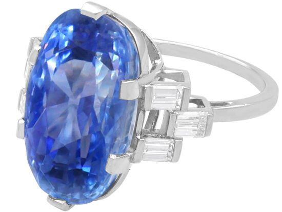 cushion cut Ceylon sapphire ring shoulders