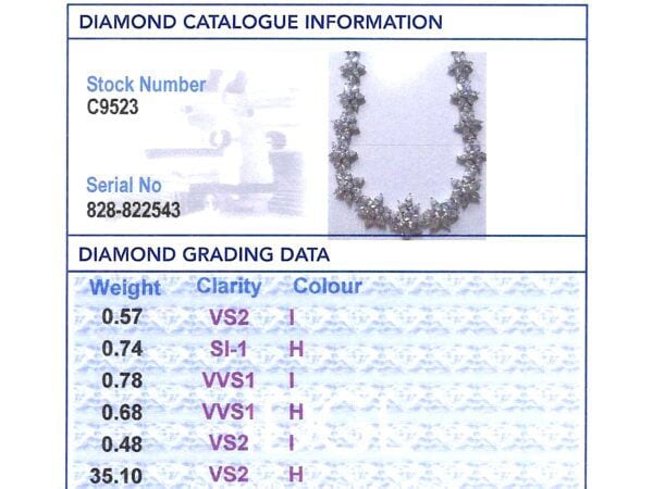 floral diamond necklace grading card