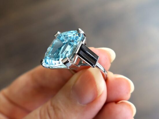 Aquamarine Ring with Onyx