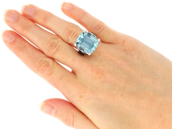 Aquamarine Ring with Onyx wearing