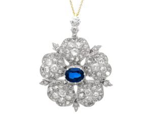 Late 19th Century Sapphire and Diamond Floral Brooch pendant
