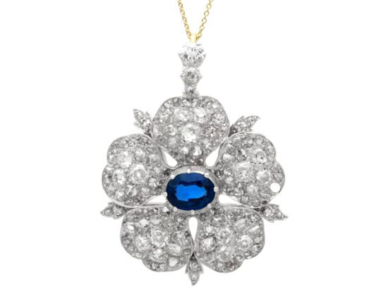 Late 19th Century Sapphire and Diamond Floral Brooch pendant