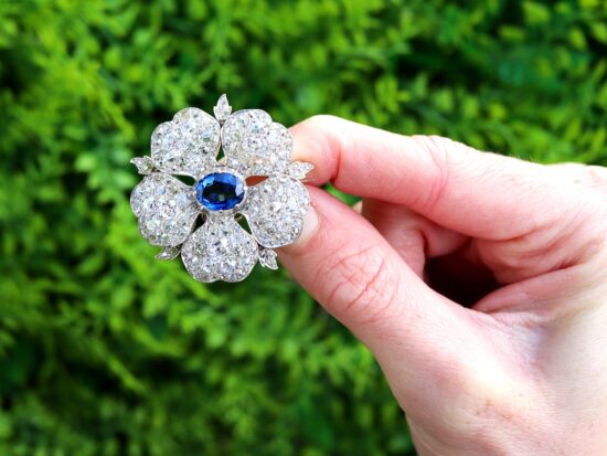 Late 19th Century Sapphire and Diamond Floral Brooch outside