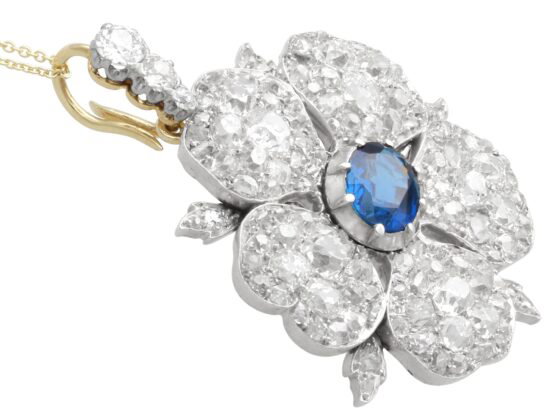 Late 19th Century Sapphire and Diamond Floral Brooch pendant