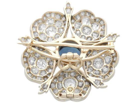 Late 19th Century Sapphire and Diamond Floral Brooch reverse