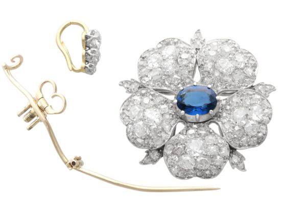 Late 19th Century Sapphire and Diamond Floral Brooch pendant pieces
