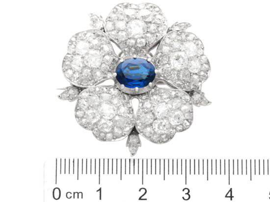 Late 19th Century Sapphire and Diamond Floral Brooch size