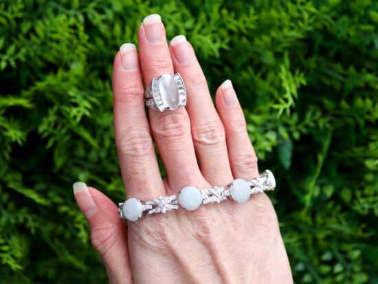 moonstone ring and opal bracelet outside