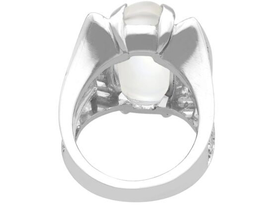 Platinum Moonstone and Baguette Diamond Ring back