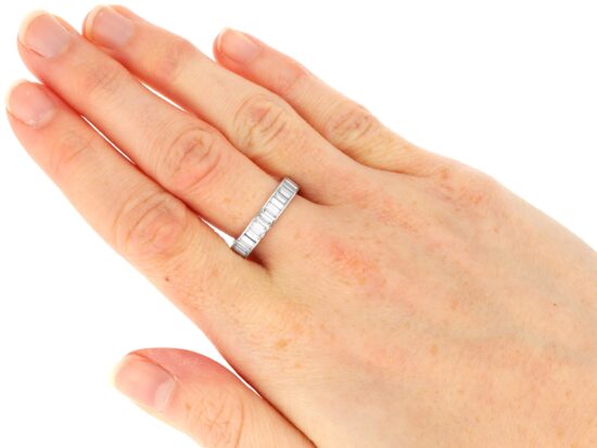 Baguette Diamond Full Eternity Ring in Platinum wearing