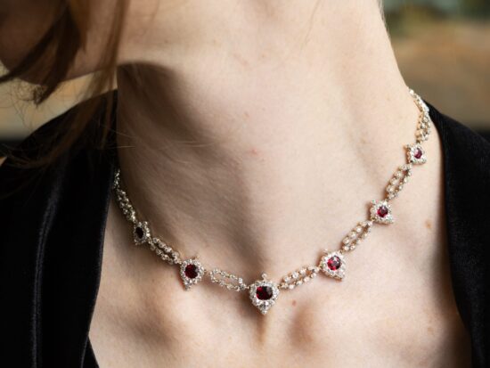 wearing Victorian Ruby and Diamond Choker Necklace