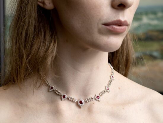 Victorian Ruby and Diamond Choker Necklace wearing