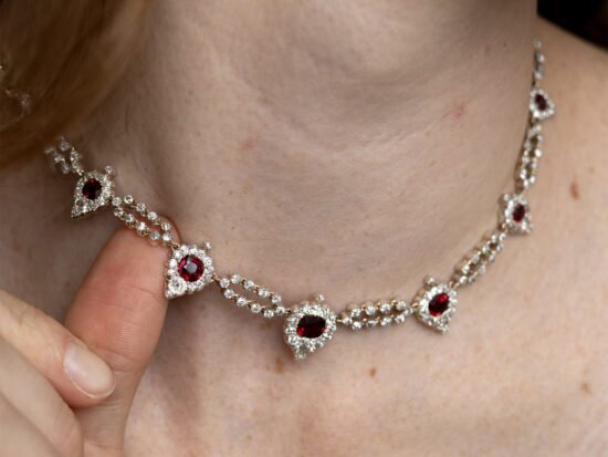 Victorian Ruby and Diamond Choker Necklace being worn