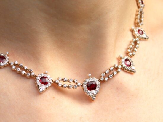 Victorian Ruby and Diamond Choker Necklace being worn