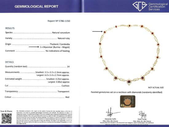 Victorian Ruby and Diamond Choker Necklace certificate