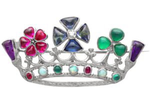 Chrysoprase Diamond Crown Brooch