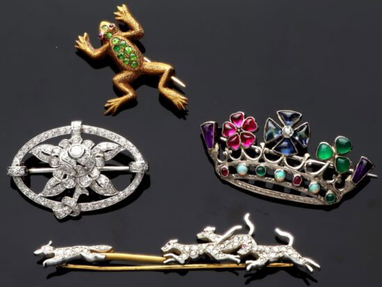 Multi Gemstone Crown Brooch