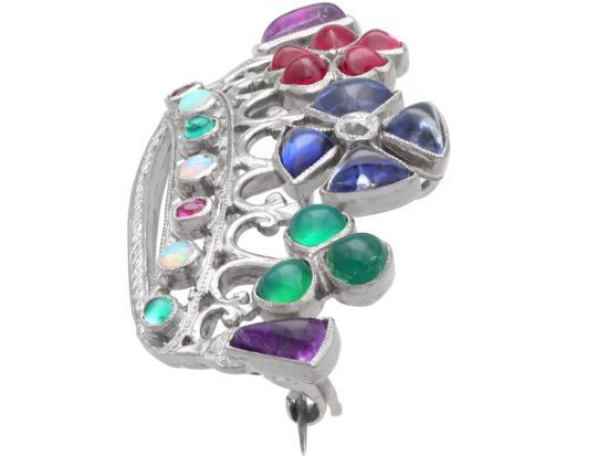 White Gold Crown Brooch Angled
