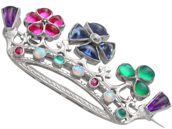 Gemstone White Gold Brooch Close Up