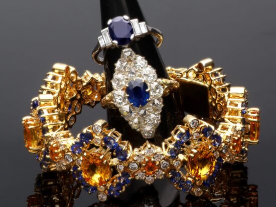 Sapphire and Diamonds Cluster Jewellery