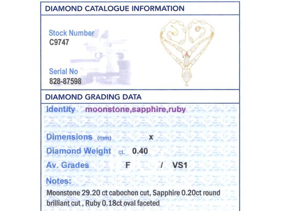 Antique Gold Moonstone Necklace grading card