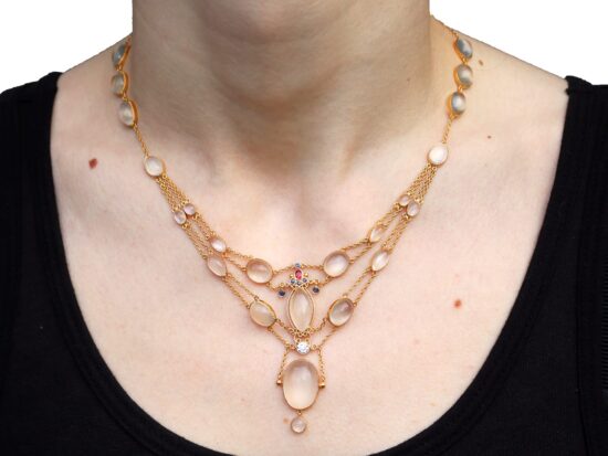 Antique Gold Moonstone Necklace wearing