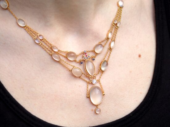 wearing Antique Gold Moonstone Necklace