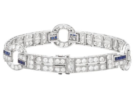 Antique Diamond and Sapphire Bracelet in Platinum closed