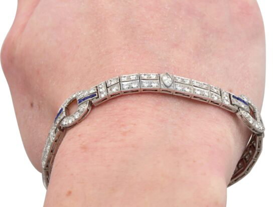 Antique Diamond and Sapphire Bracelet in Platinum being worn