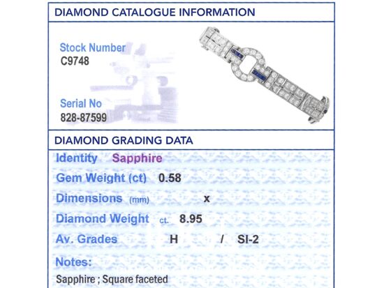Antique Diamond and Sapphire Bracelet in Platinum grading card