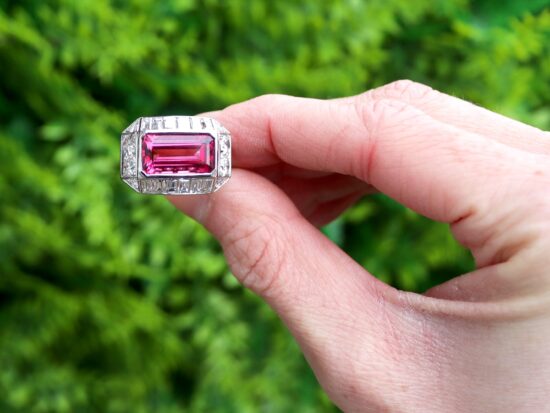 Art Deco 5.40 Carat Pink Tourmaline Ring Outside